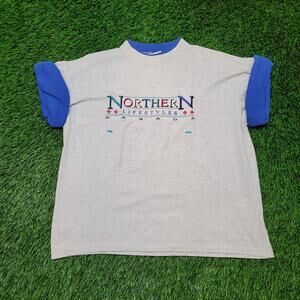 VTG 90s Cropped T-Shirt XL Boxy Fit 25" Lg Ringer Embroidered Canada 80s